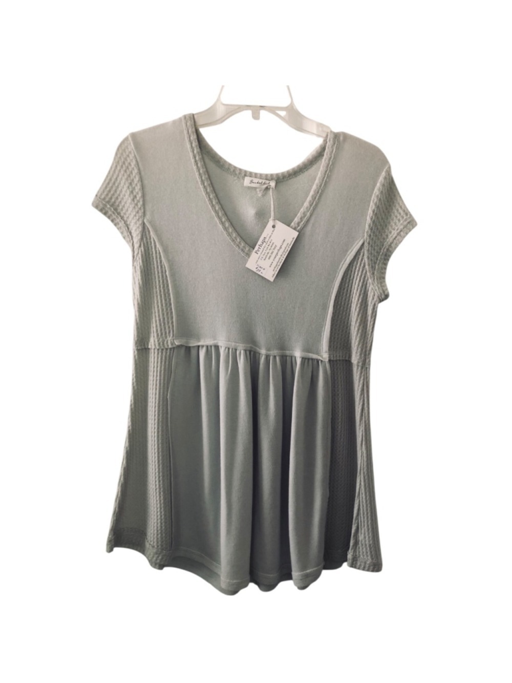 Size Large Boutique Bucket List Baby Doll Top Tunic Top Textured Knit Soft Sage